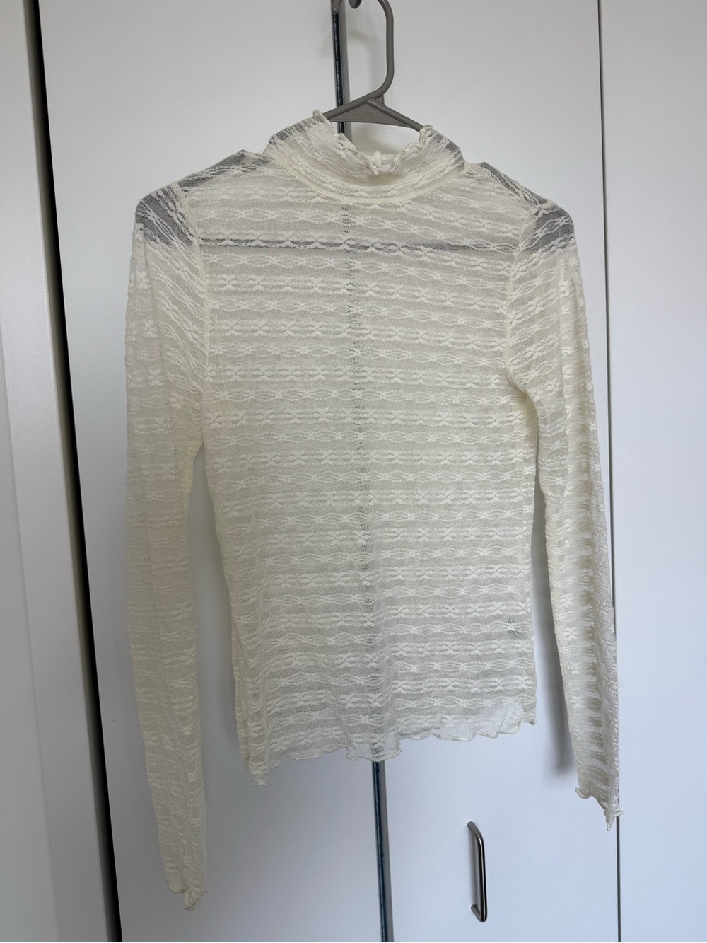 mittoshop Sheer Lace Mock Neck Long Sleeve Top - Cream